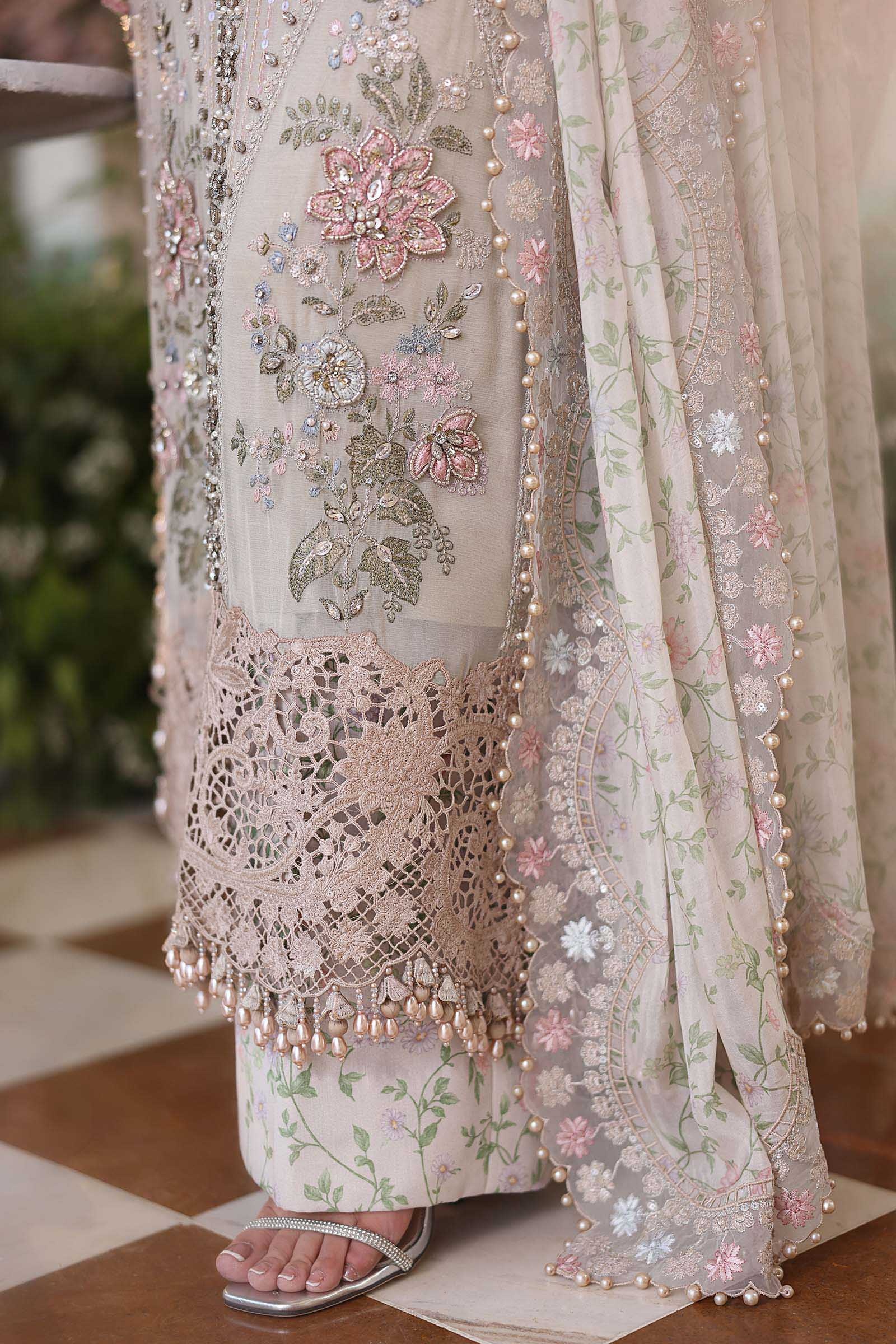 MARIA B Embroidered Chiffon clothing in ivory tones.